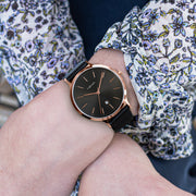 Black Leather Strap Watches Women's | NEMA Timepiece