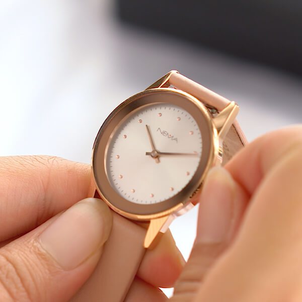 MIIRO Pink Leather Rose Gold/Silver