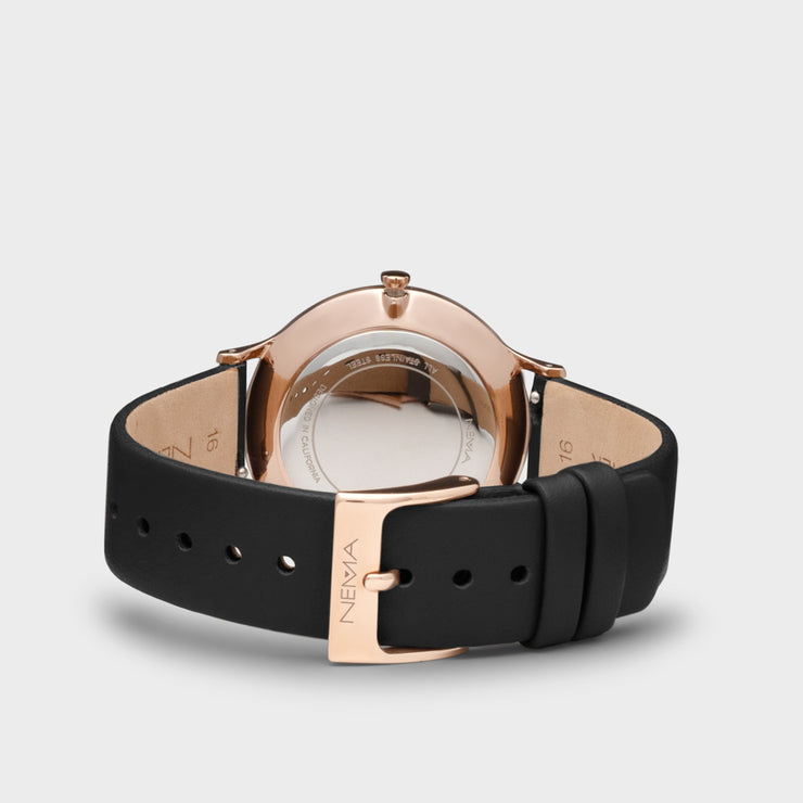 Black Leather Strap Watches Women's | NEMA Timepiece