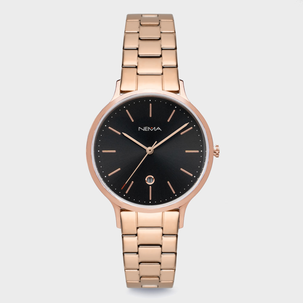 NEMA Arlo Women's Gold Watch with Brown Genuine Leather Strap and Gold Sun-ray Dial Japanese Quartz Movement Analog Slim Watch 並行輸入品 ARLO Mesh Rose Gold⁄White - NEMA Timepiece