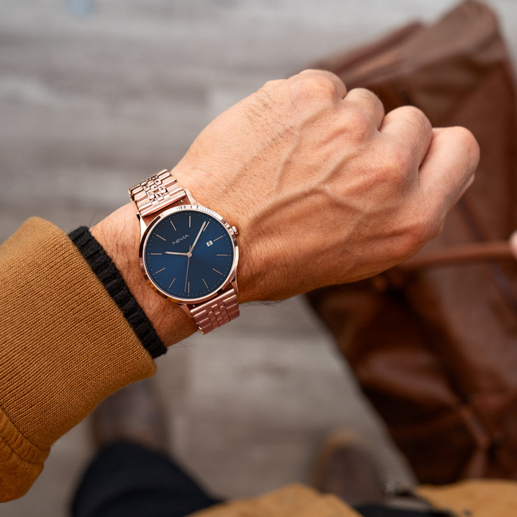 ARLO Rose Gold Stainless Link/Blue