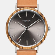 Matta Leather Tan Zebrawood Grey