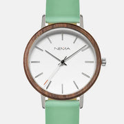 Matta Green Leather Walnut Silver/White