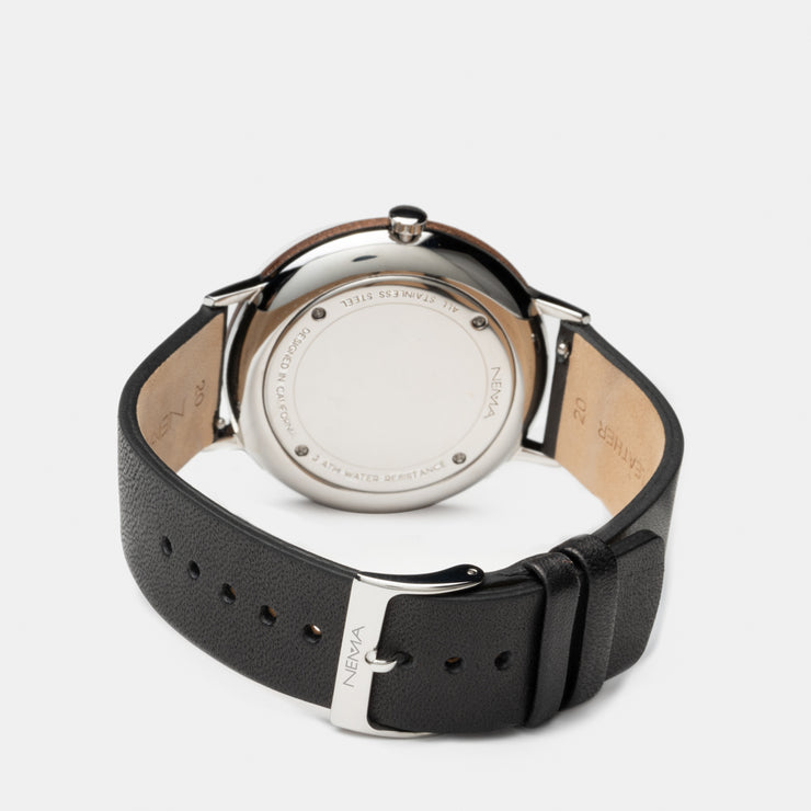 Black Modern Mens Leather Strap Watch | NEMA Timepiece 