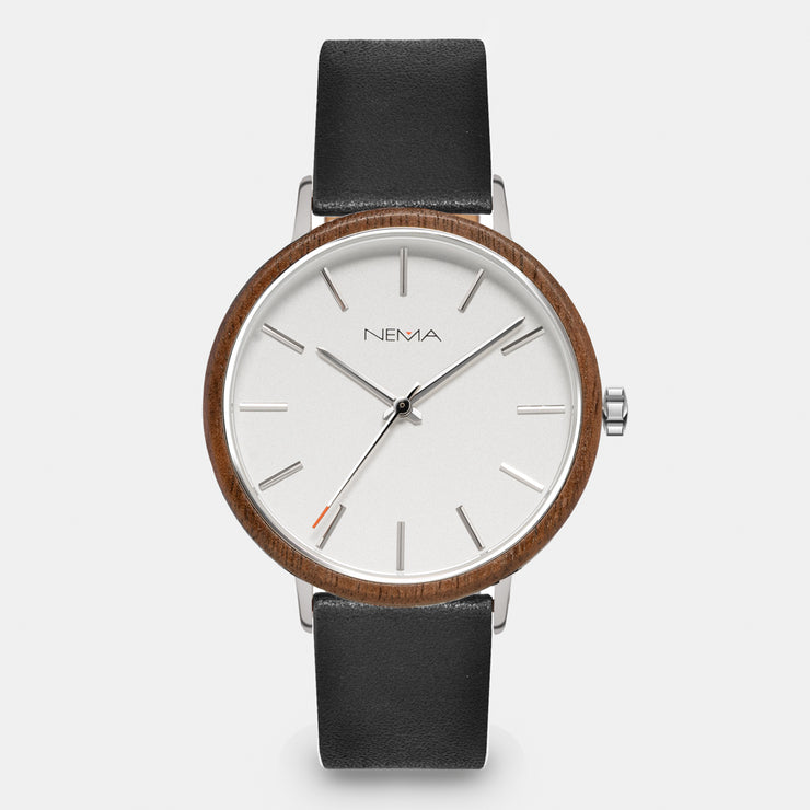 Black Modern Mens Leather Strap Watch | NEMA Timepiece 