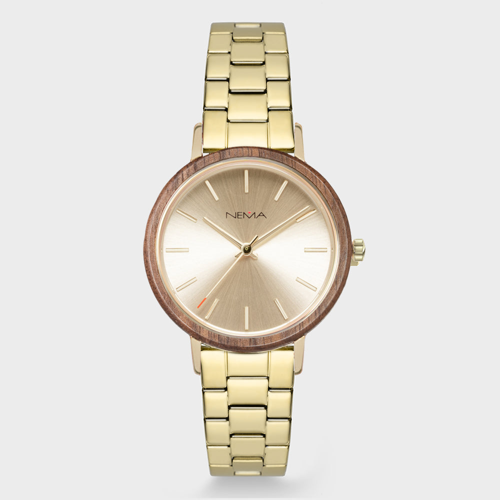 NEMA Arlo Women's Gold Watch with Brown Genuine Leather Strap and Gold Sun-ray Dial Japanese Quartz Movement Analog Slim Watch 並行輸入品 ARLO Mesh Rose Gold⁄White - NEMA Timepiece